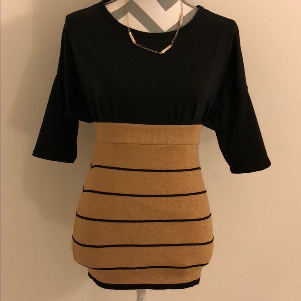 Gold & Black Stripe Mini Skirt - M